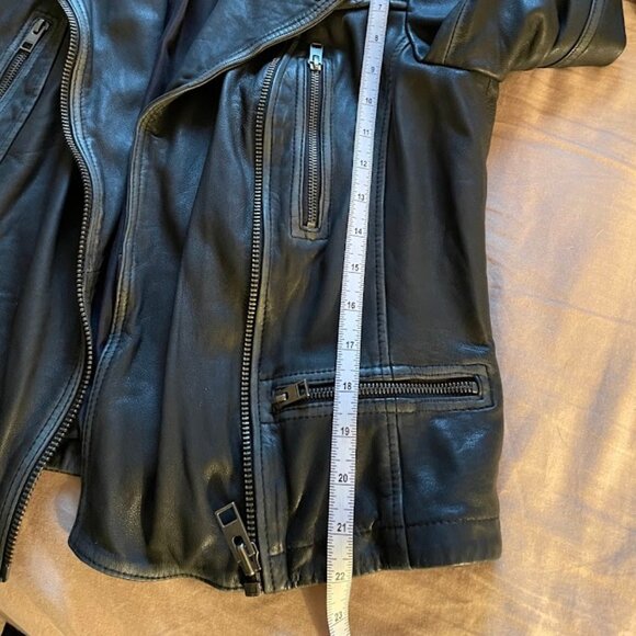 All Saints Black-Gray Cargo Leather Biker Jacket - Picture 8 of 11